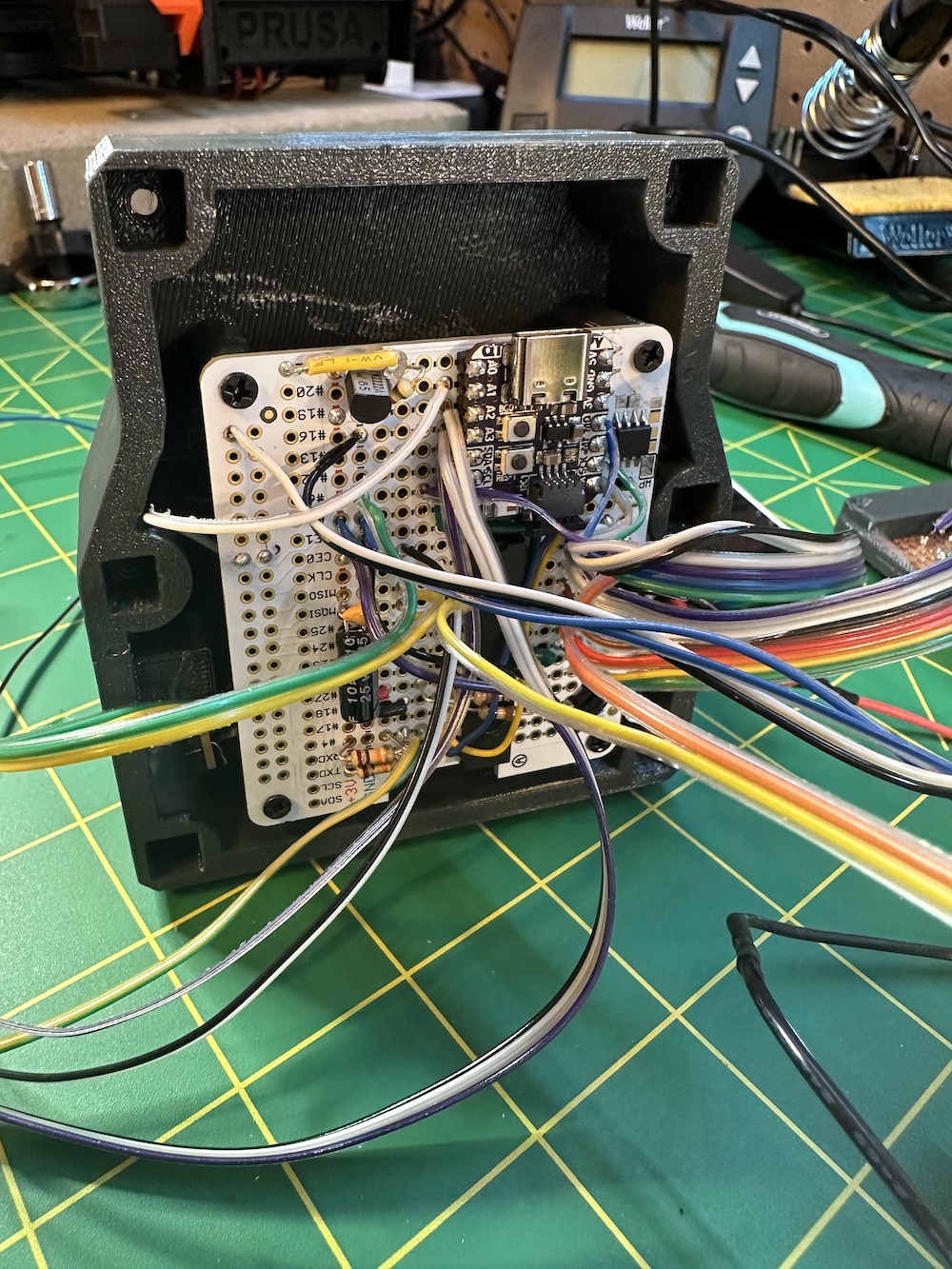 Lots of wires going to/from the protoboard.