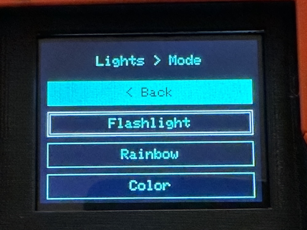 Lights modes screen