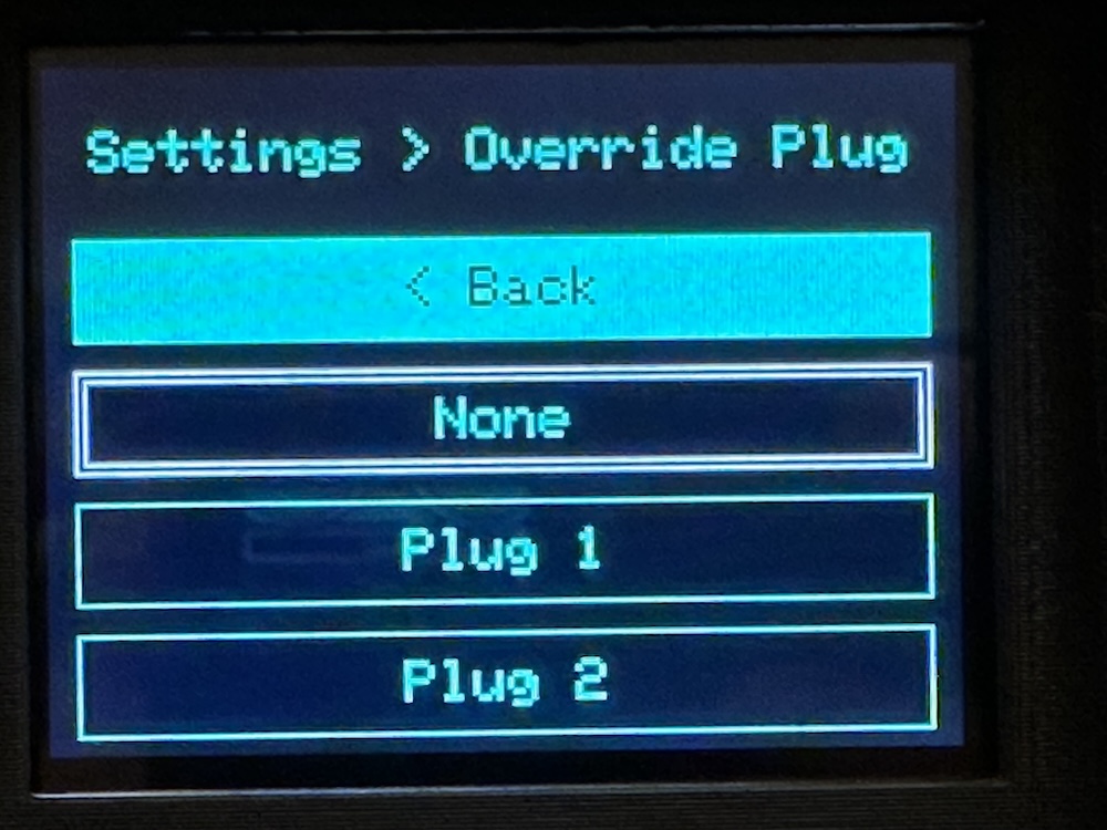 Settings for a software override of the plug