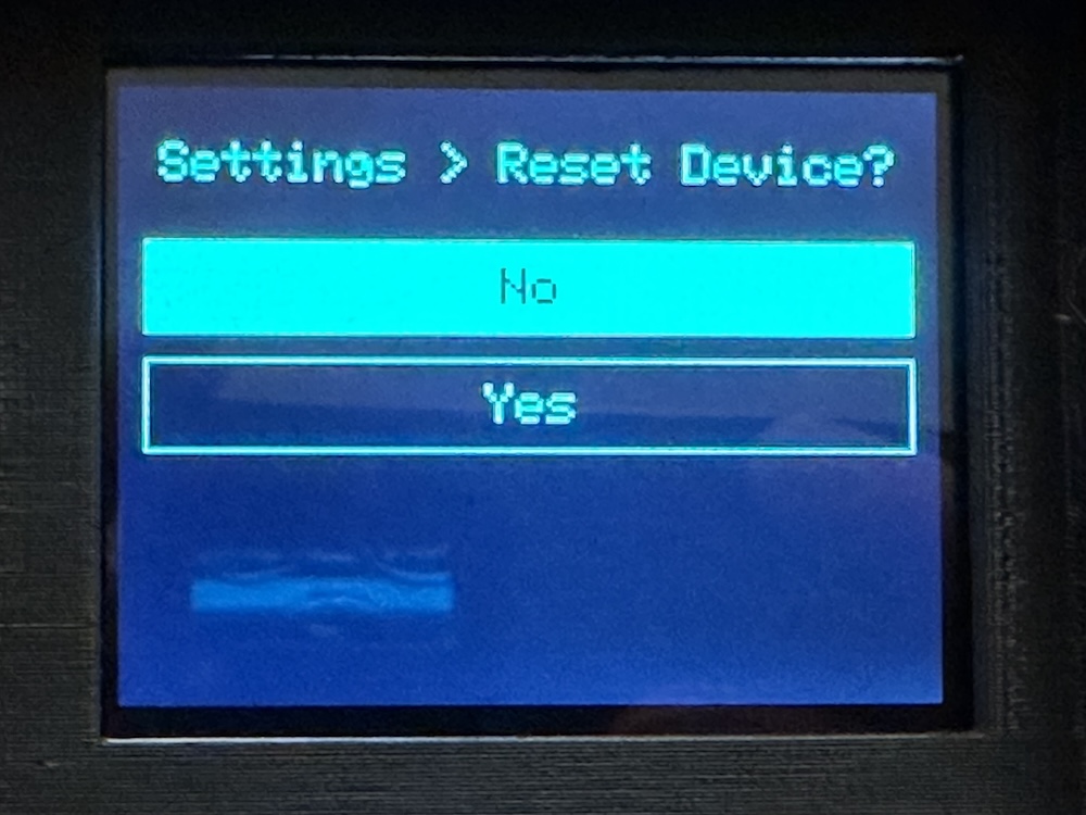 Settings to reset the device