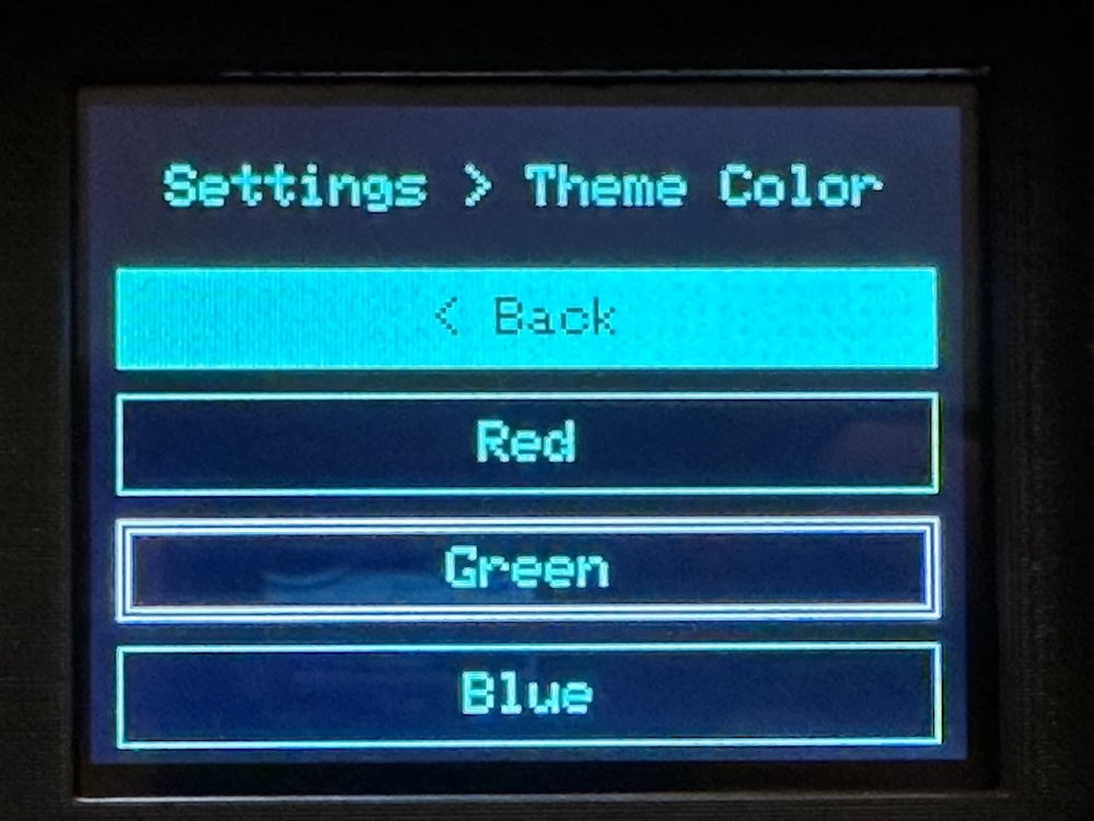 Settings theme color screen
